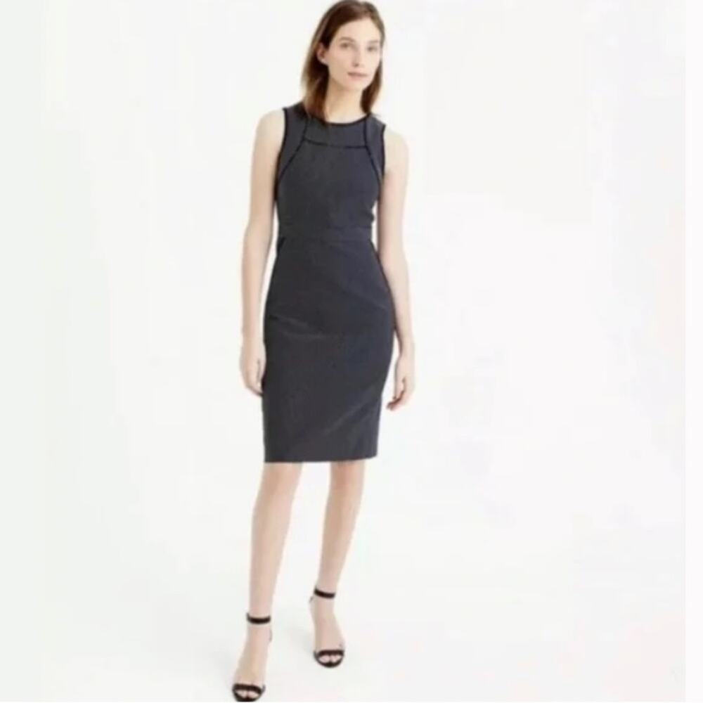 J Crew Tipped Dotted Jacquard Navy/White Sleeveless Dress